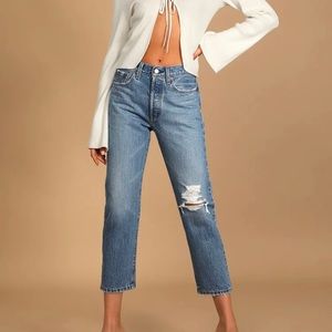Brand new 501 crop light wash distressed high rise straight leg jean by Levi